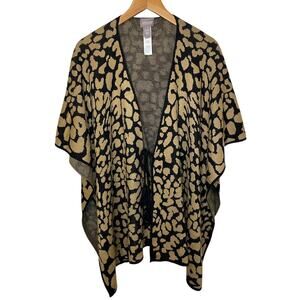 Chico's Cheetah Print Cozy Knit Tassel Tie Front Poncho Shawl Sm/Med Y2K Style